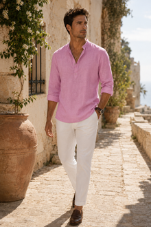 Midnight London Amalfi Linen Henley Shirt
