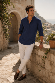 Midnight London Amalfi Linen Henley Shirt