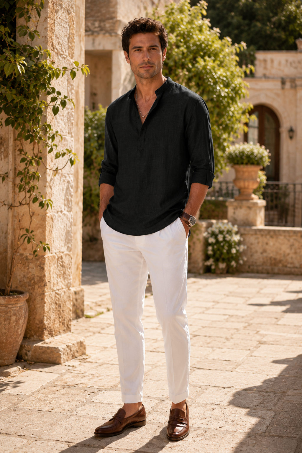 Midnight London Amalfi Linen Henley Shirt