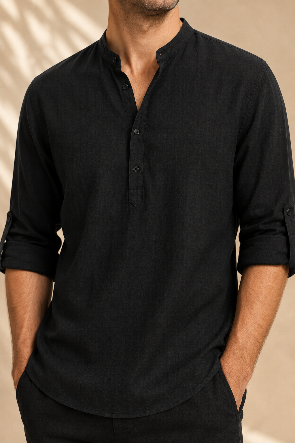 Midnight London Amalfi Linen Henley Shirt