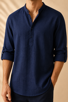 Midnight London Amalfi Linen Henley Shirt
