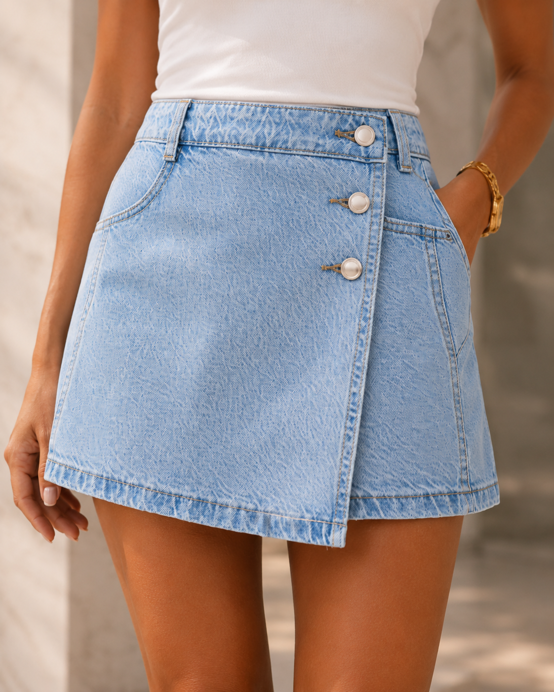 Capri Wrap Denim Skort