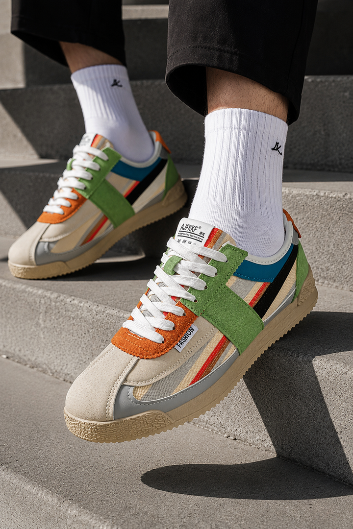 London Heritage Trainers in Green Orange on concrete steps